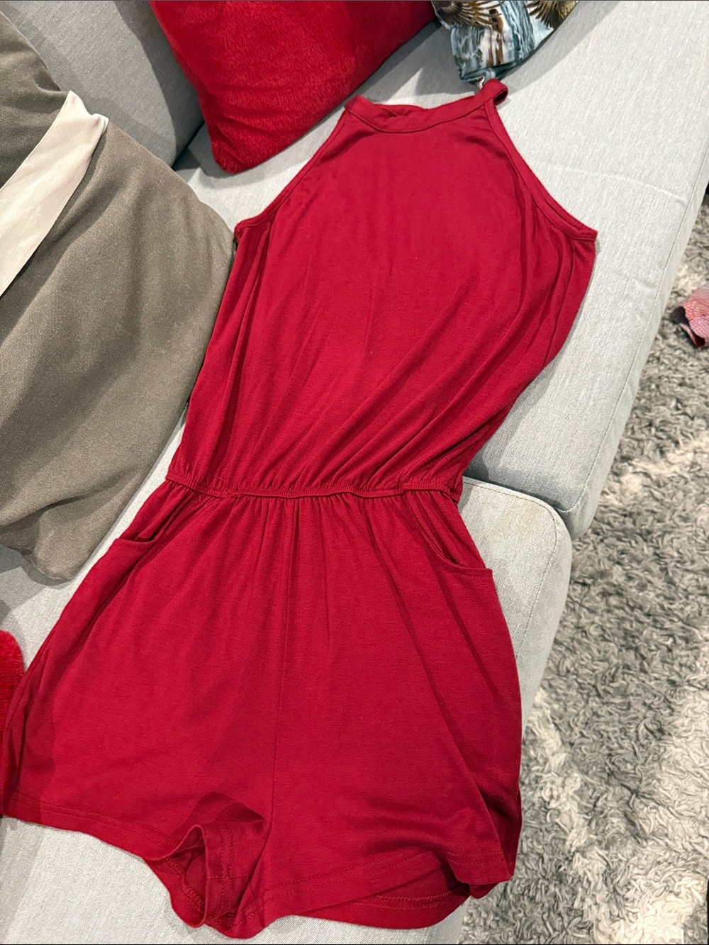 Women’s Red Sleeveless Shorts Bodysuit Romper
